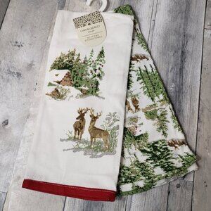 NWT - Cynthia Rowley Set of Two Kitchen Towels Forest and Deer
